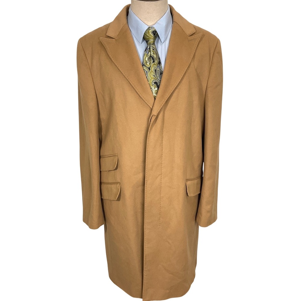 Banana Republic Overcoat Mens XLarge Camel Topcoat 3 Pocket Pick Stitch Winter